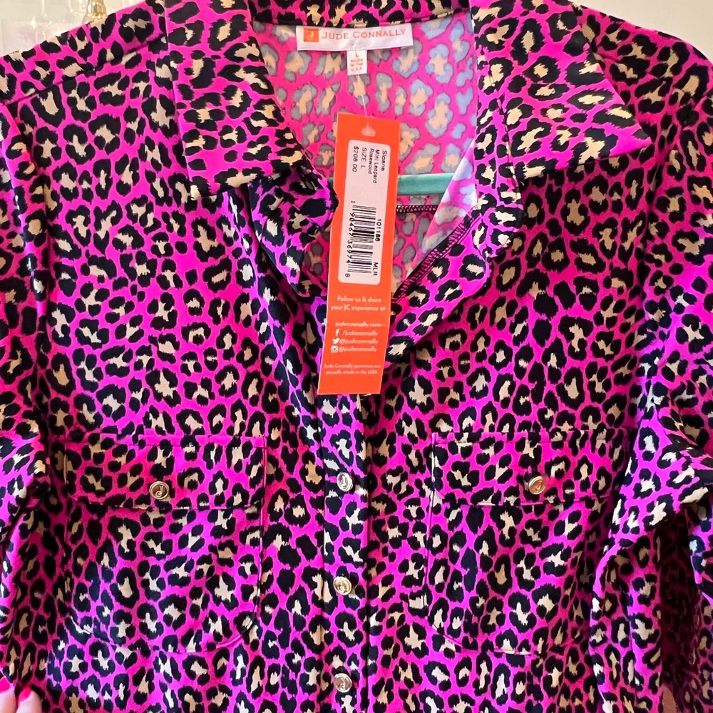 Jude Connally Sloan Dress Mini Leopard Rosewood NWT Size Large